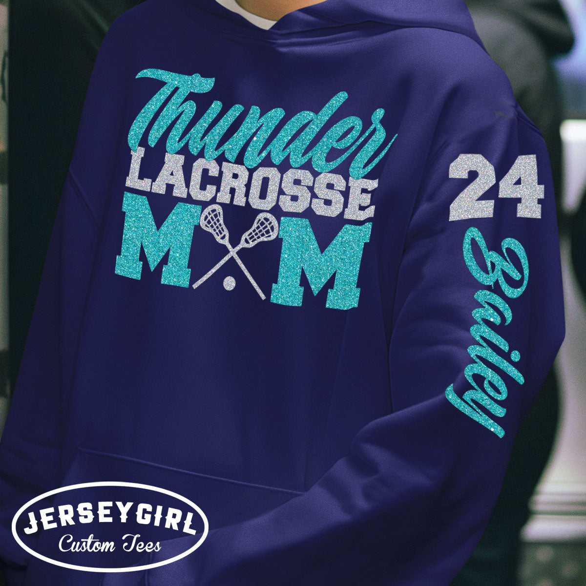 custom lacrosse mom sweatshirt with name and number