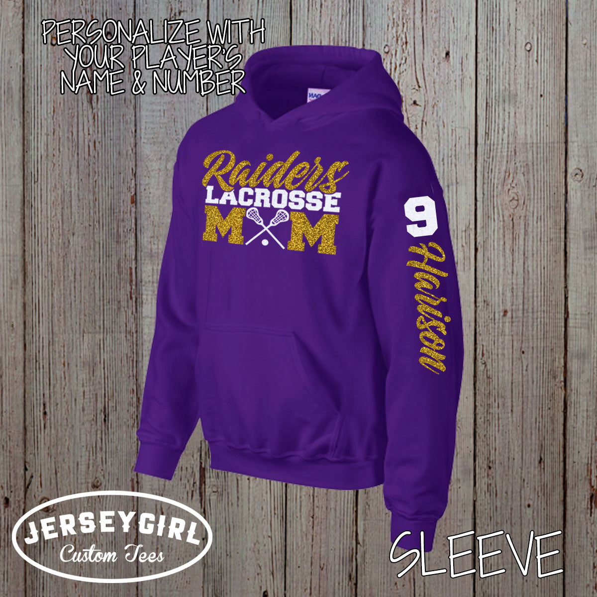 custom lacrosse mom sweatshirt with name and number