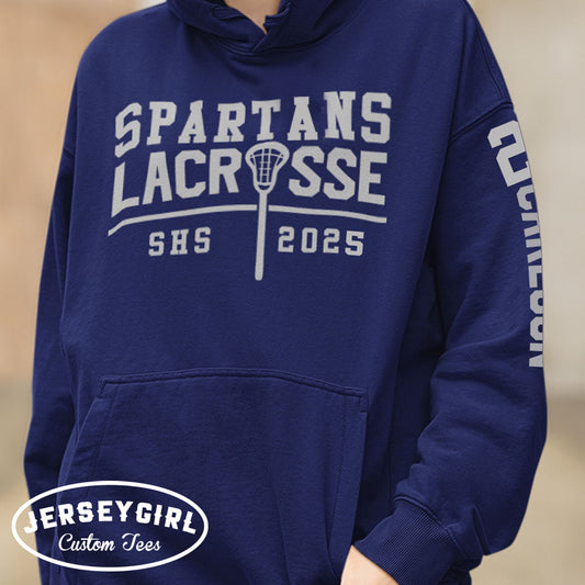 personalized lacrosse hoodie with name and number on sleeve