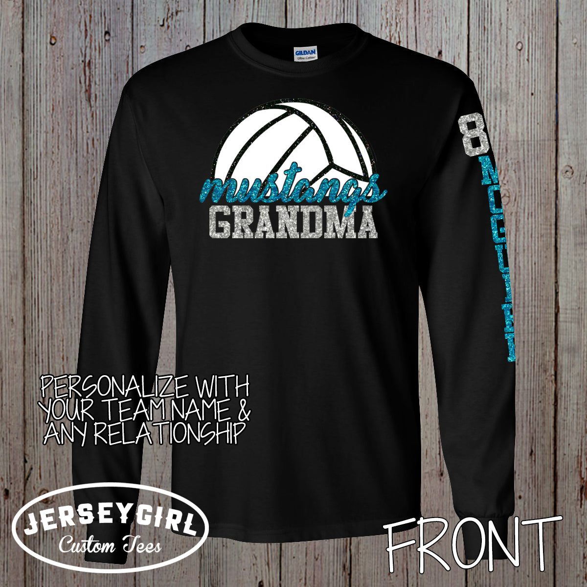 Long Sleeve Glitter Volleyball Mom Shirt