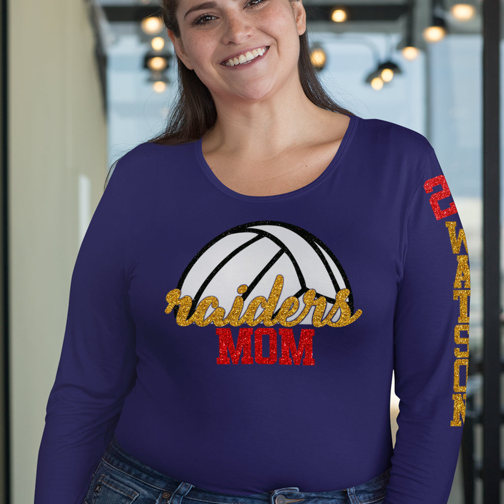 long sleeve glitter volleyball mom shirt