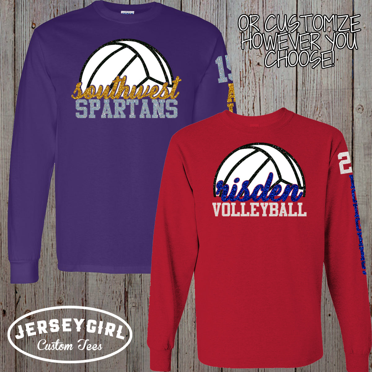 long sleeve glitter volleyball mom shirt