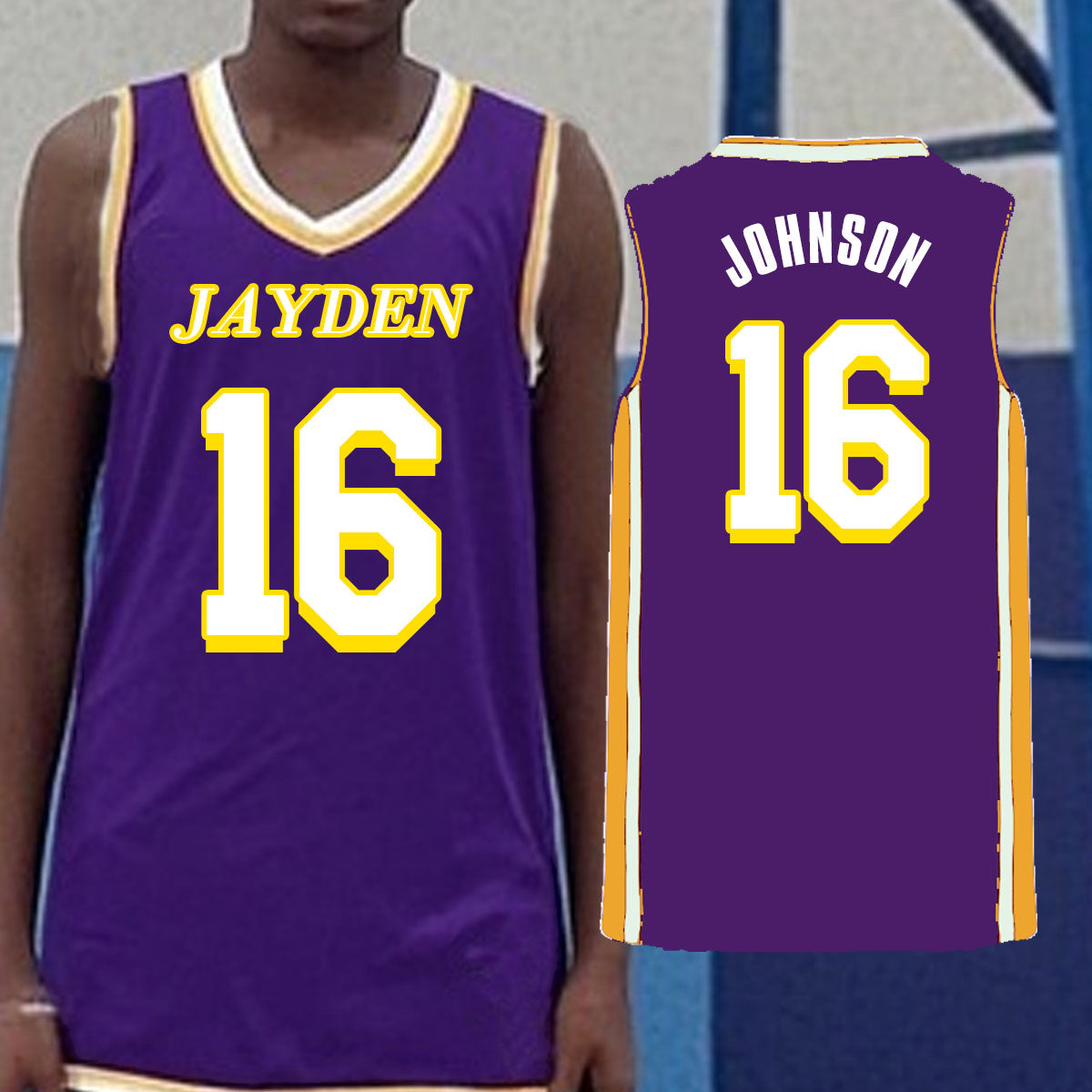 custom purple and yellow basketball jersey