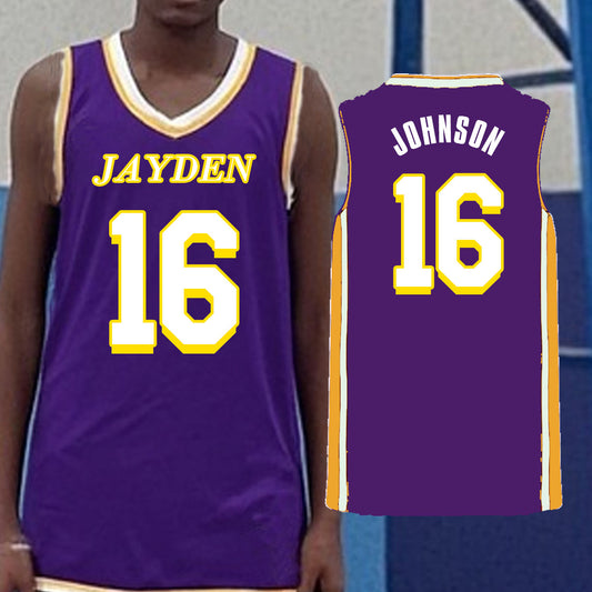 custom purple and yellow basketball jersey