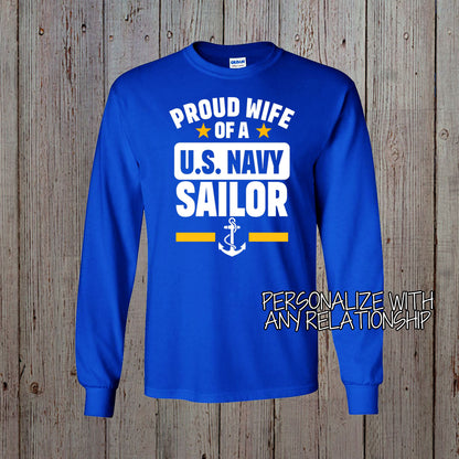 custom Proud Mom of a US Sailor long-sleeve shirt