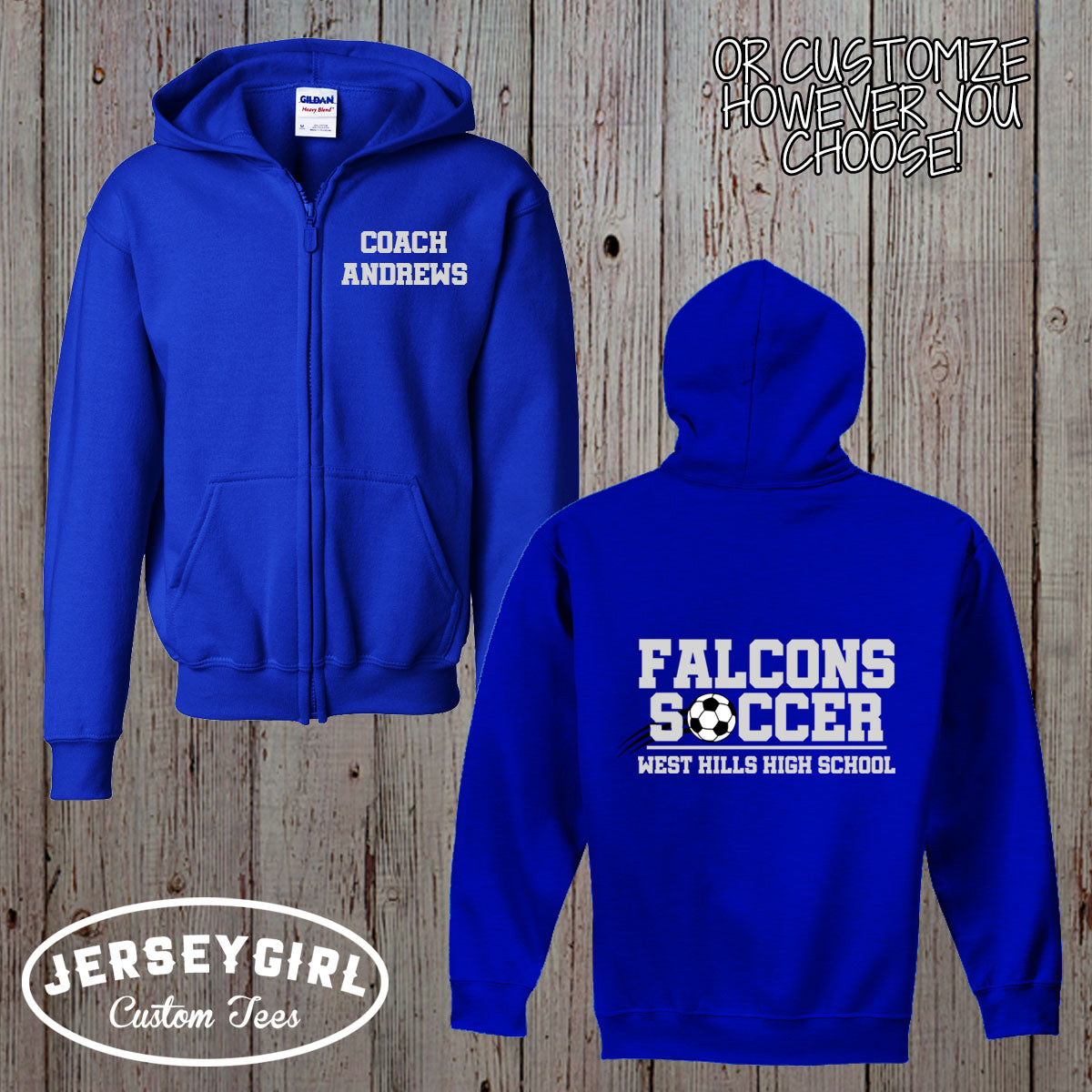 custom soccer zip-up hoodie