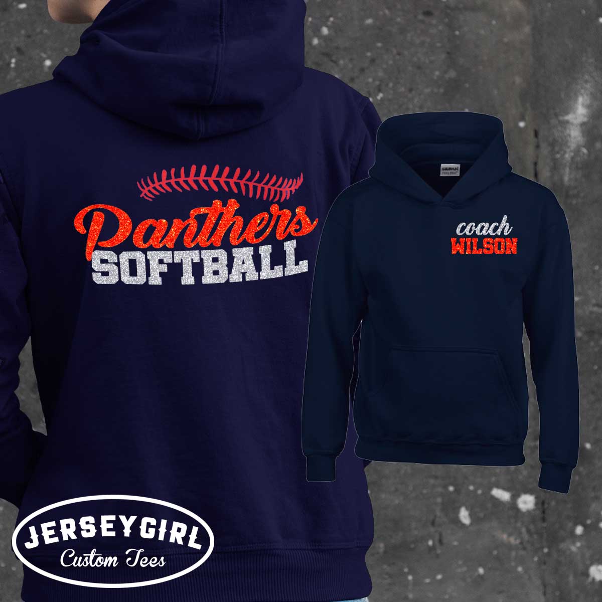 custom glitter softball coach hoodie