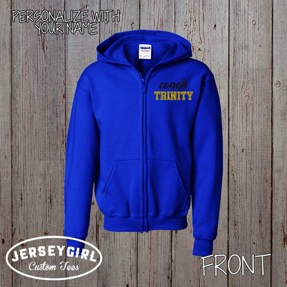 custom glitter softball coach zip-up hoodie