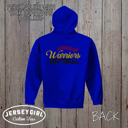 custom glitter softball coach zip-up hoodie