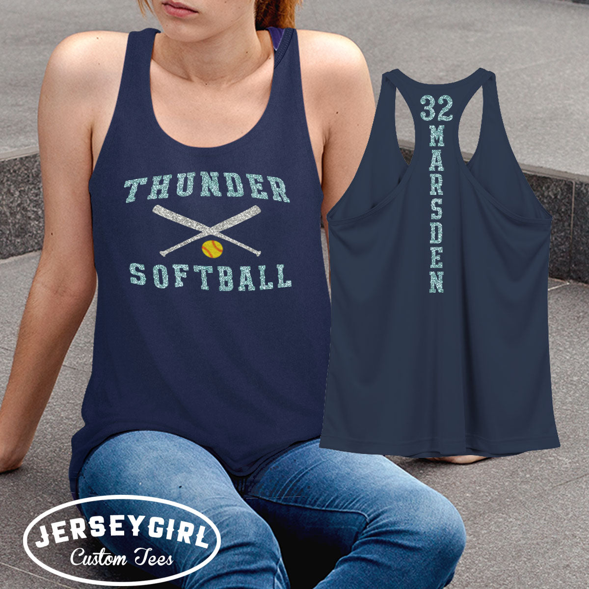custom glitter softball tank top