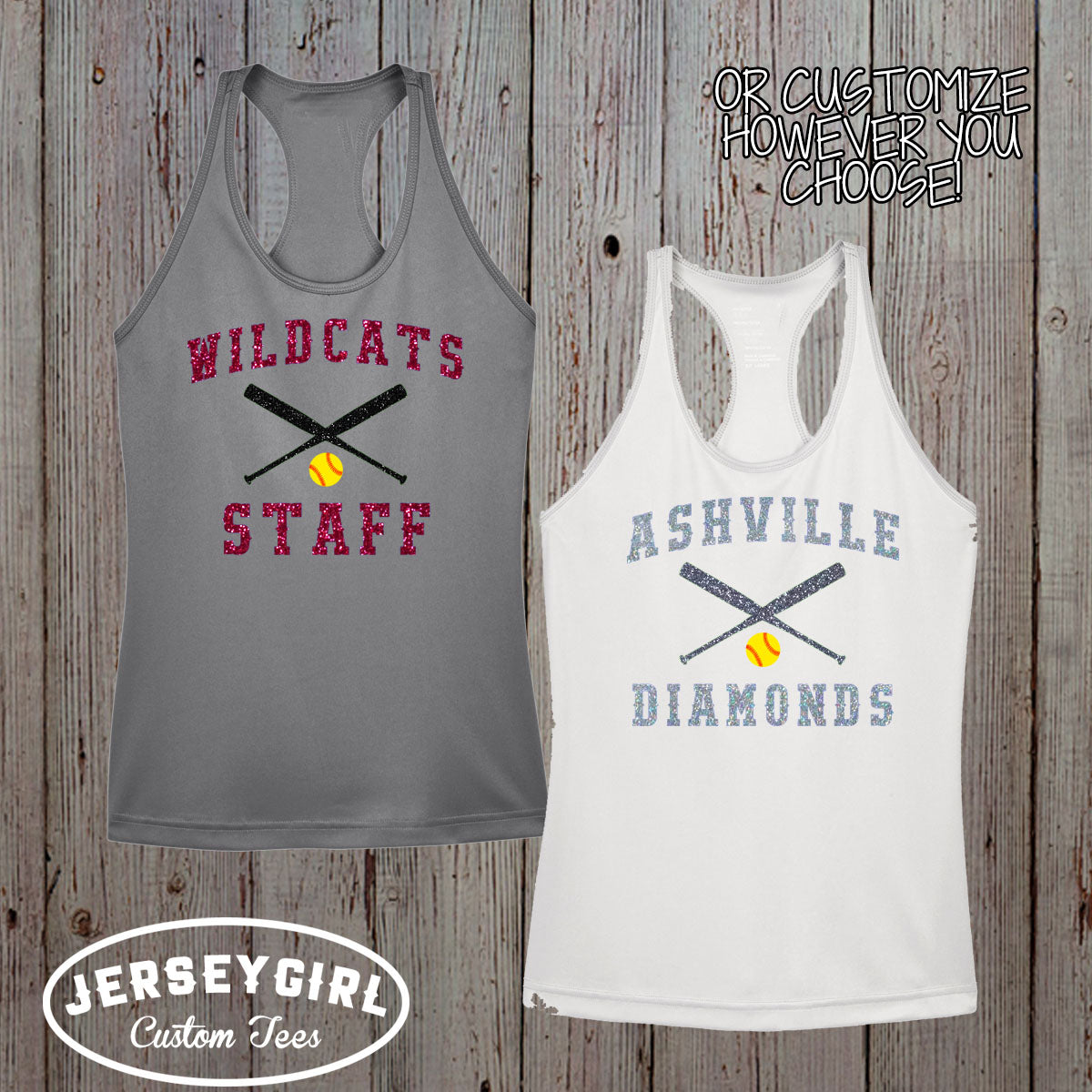 custom glitter softball tank top