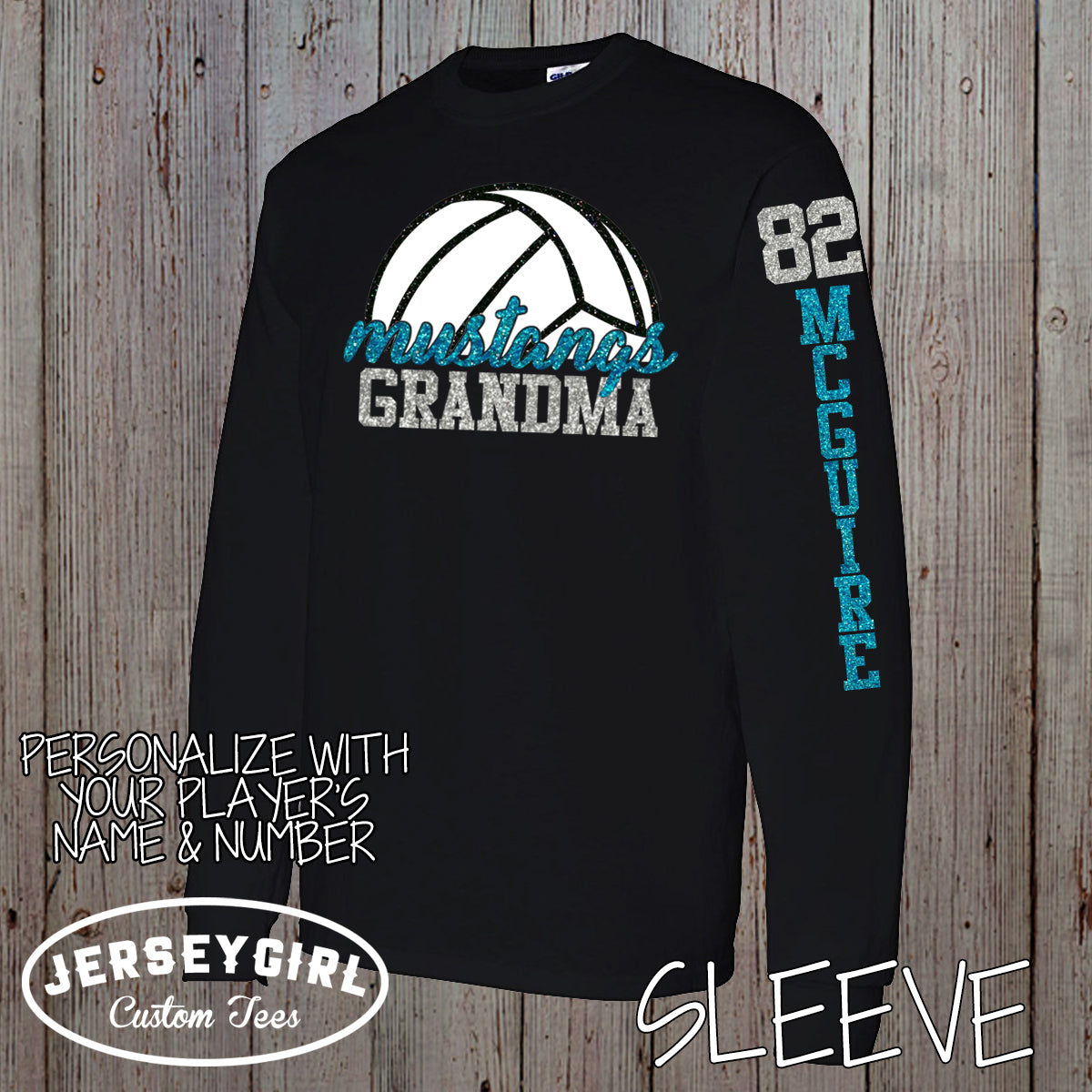 Long Sleeve Glitter Volleyball Mom Shirt