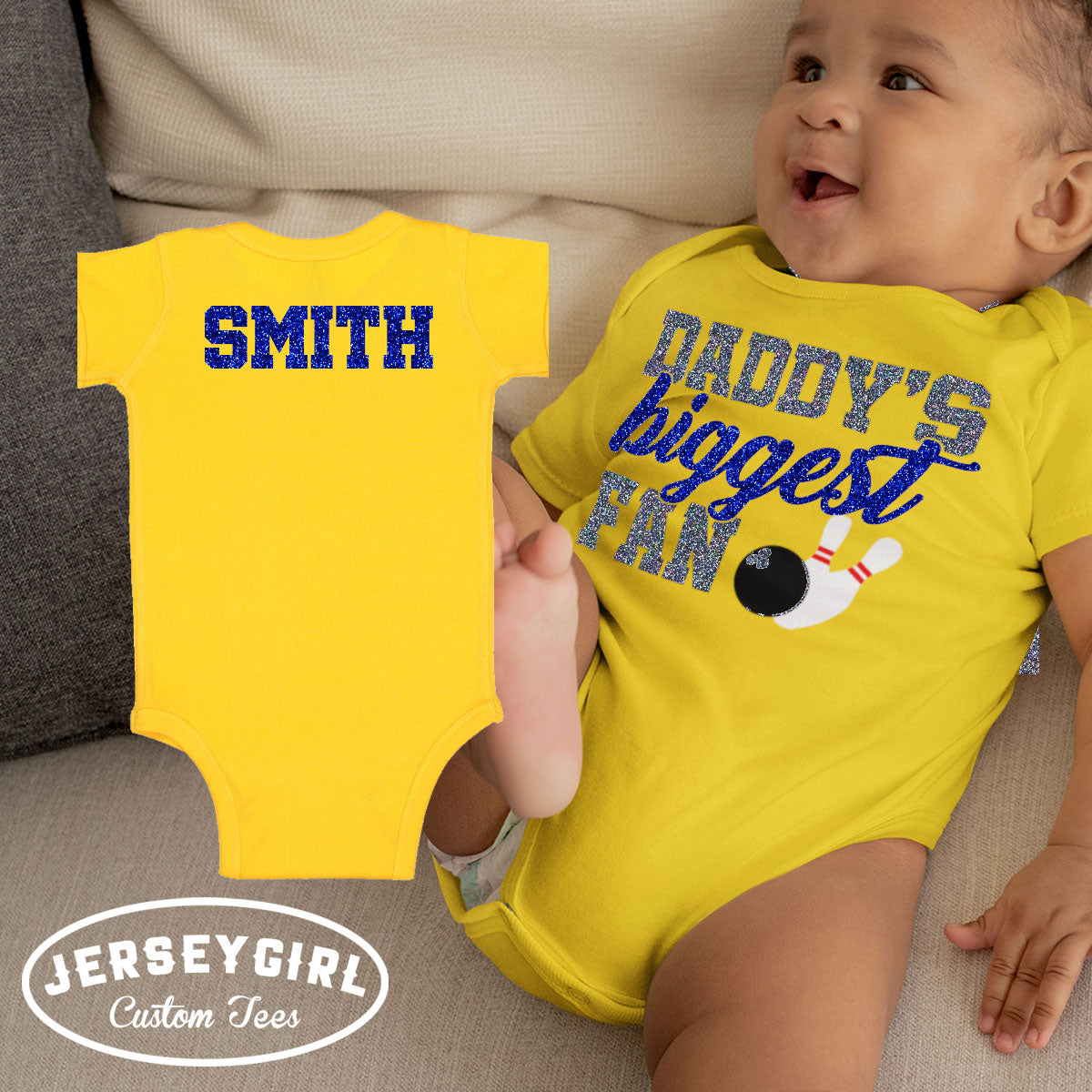 glitter daddy's biggest fan bowling bodysuit