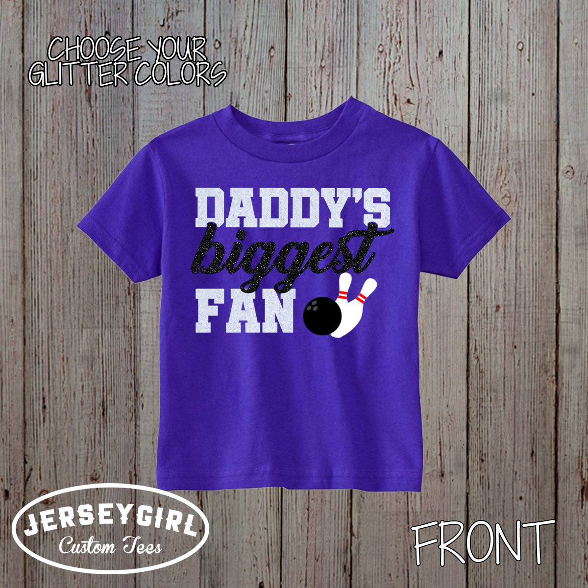 glitter daddy's biggest fan bowling bodysuit
