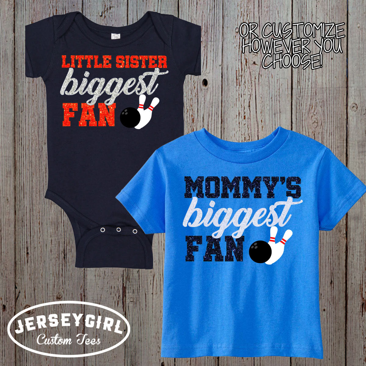 glitter daddy's biggest fan bowling bodysuit