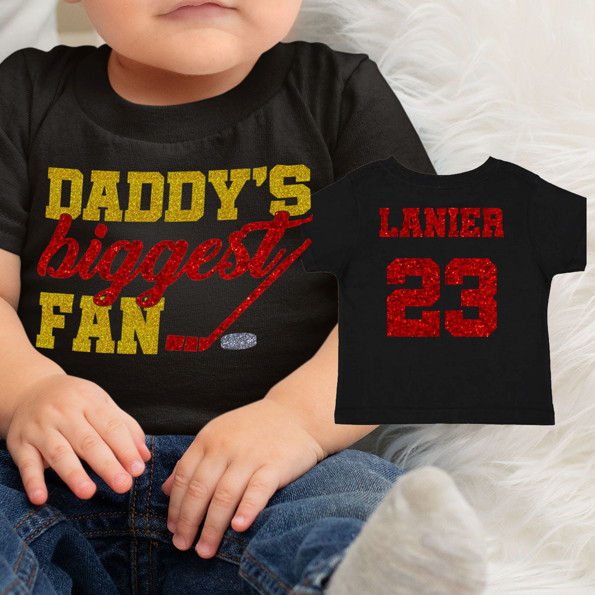 glitter Daddy's Biggest Fan hockey bodysuit / shirt