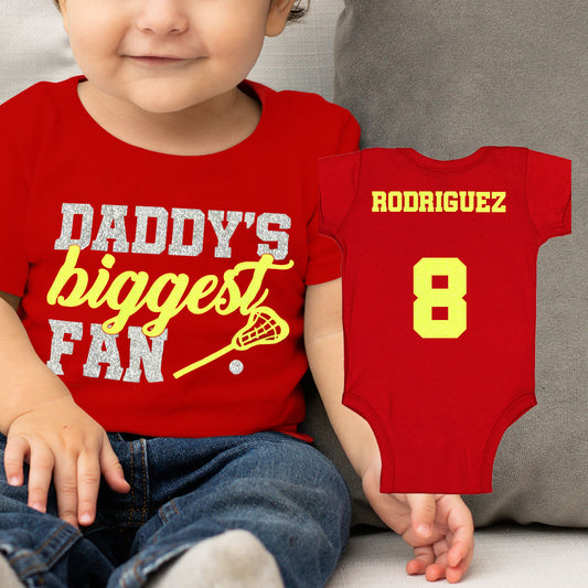 glitter daddy's biggest fan lacrosse bodysuit / shirt