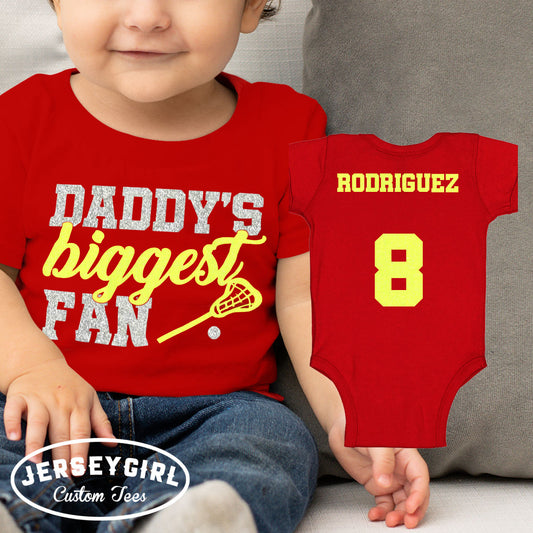 glitter daddy's biggest fan lacrosse bodysuit / shirt