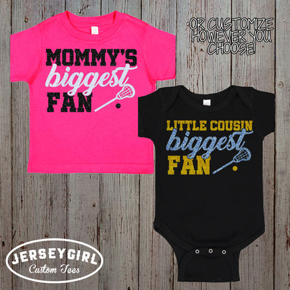 glitter daddy's biggest fan lacrosse bodysuit / shirt