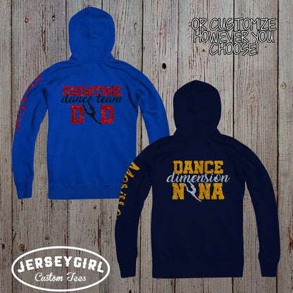 glitter dance mom zip-up hoodie