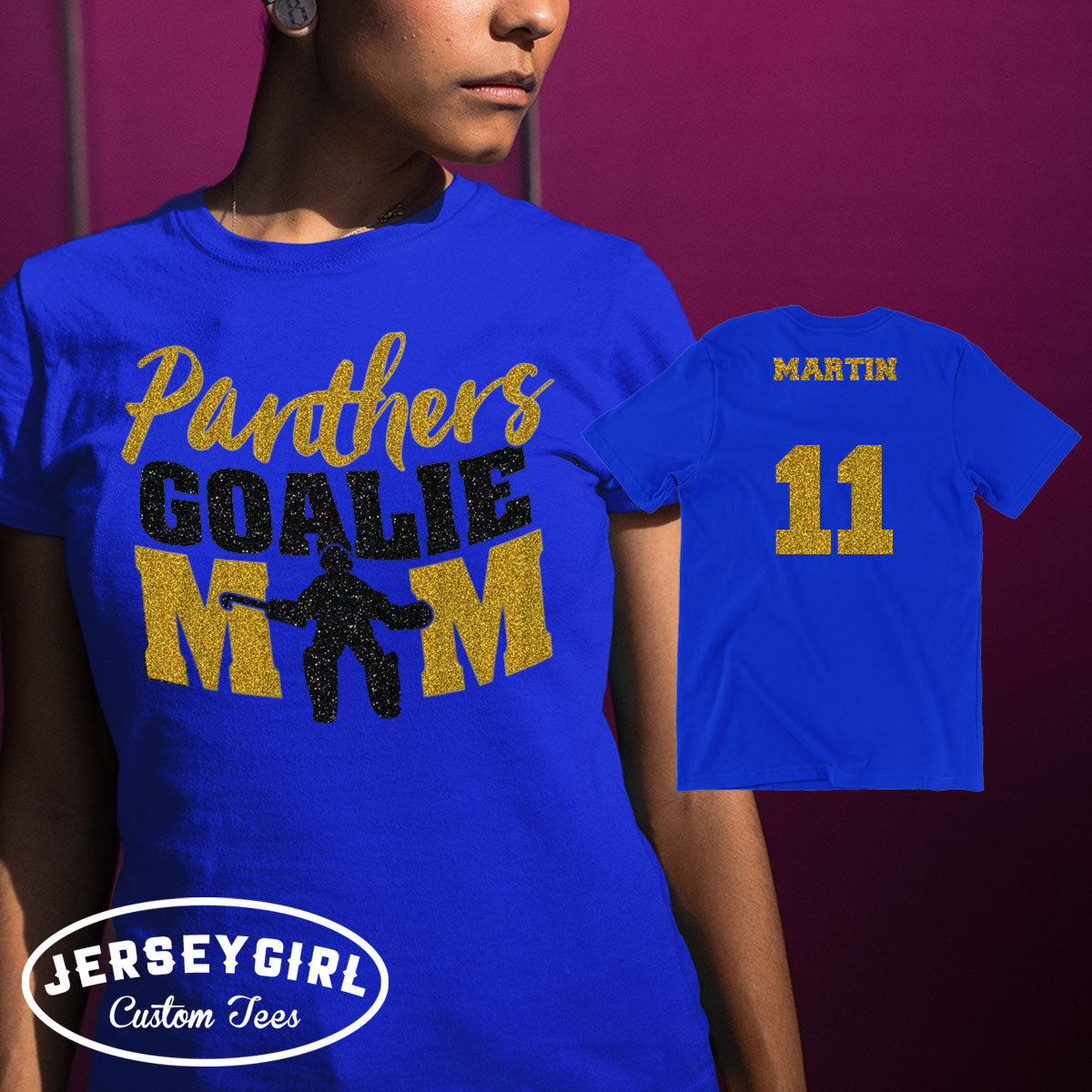 glitter field hockey goalie mom shirt
