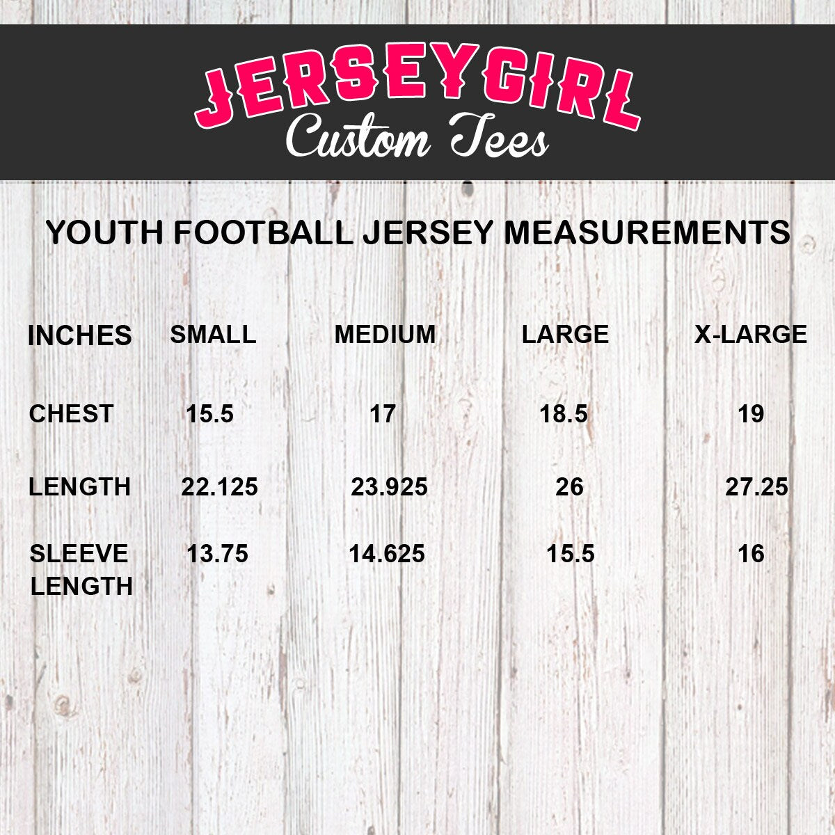 youth football jersey size chart