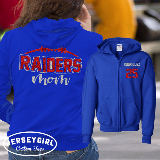 custom football mom zip up hoodie