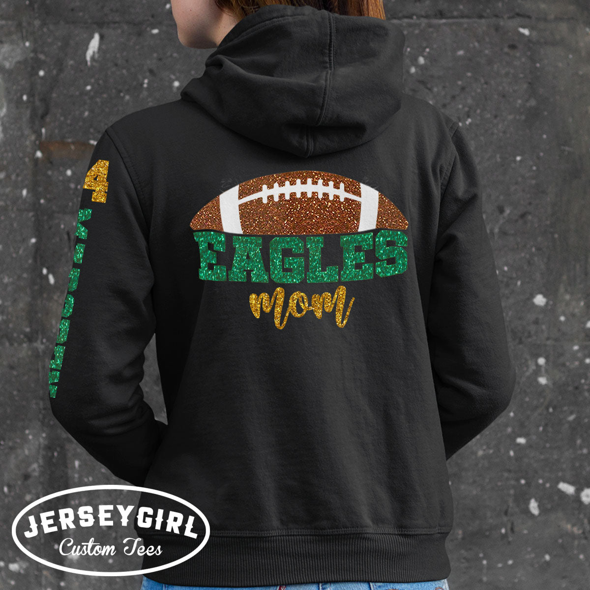 glitter football mom zip-up sweatshirt