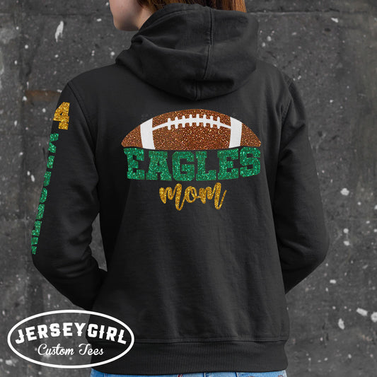 glitter football mom zip-up sweatshirt