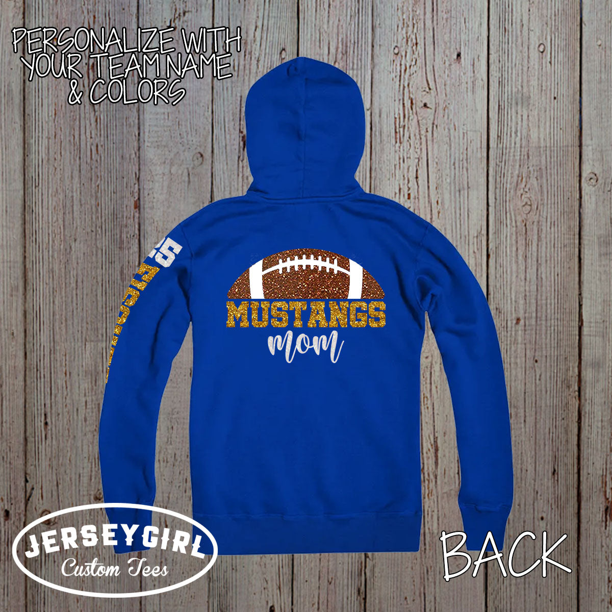 glitter football mom zip-up sweatshirt