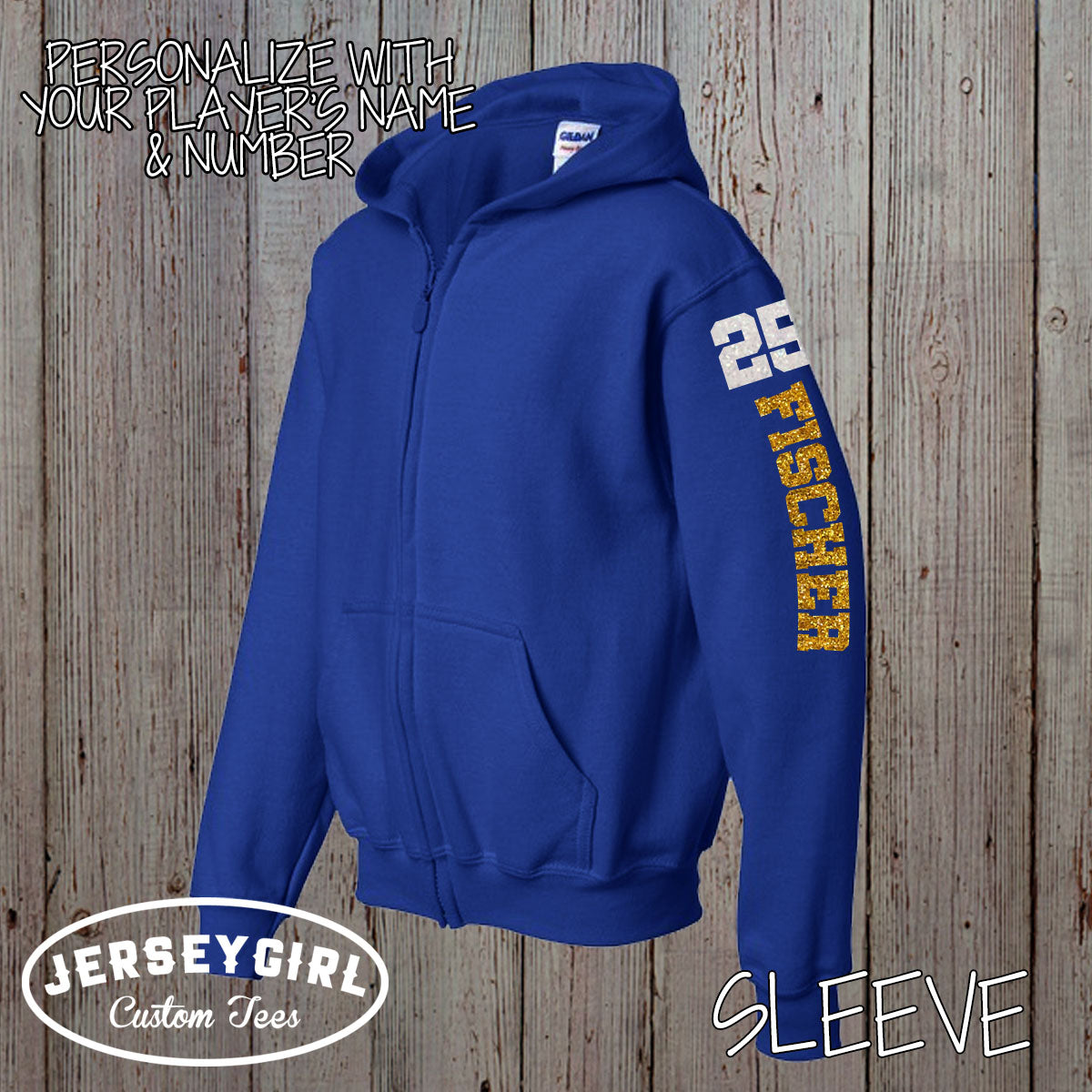 glitter football mom zip-up sweatshirt