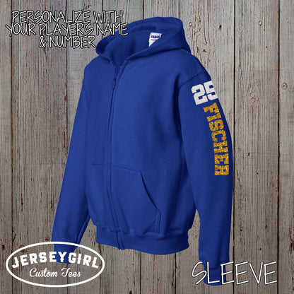 glitter football mom zip-up sweatshirt