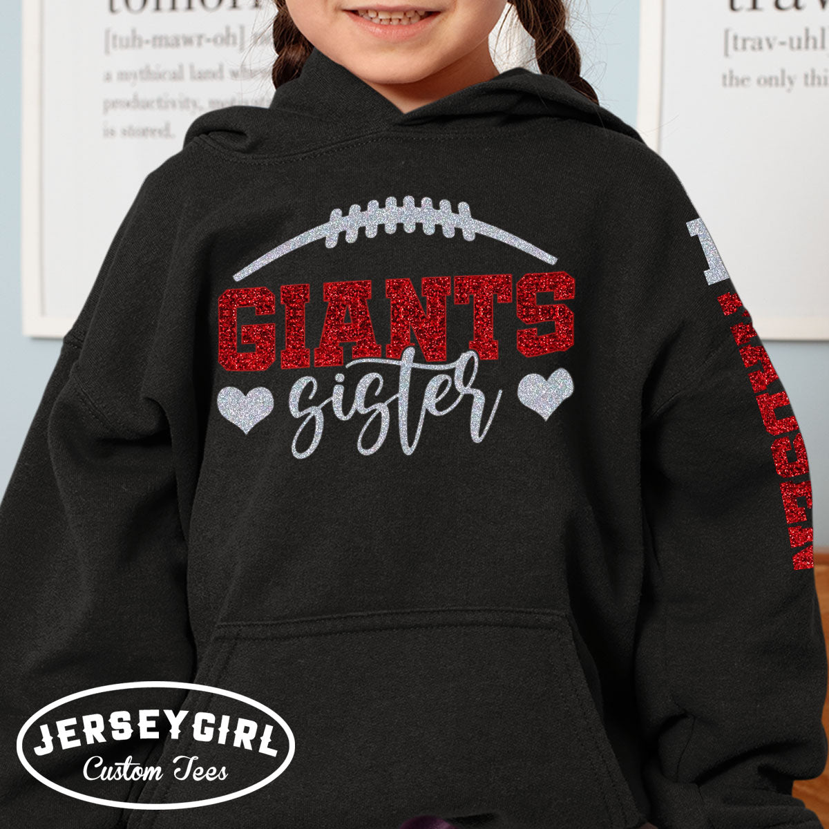 custom glitter football sister hoodie