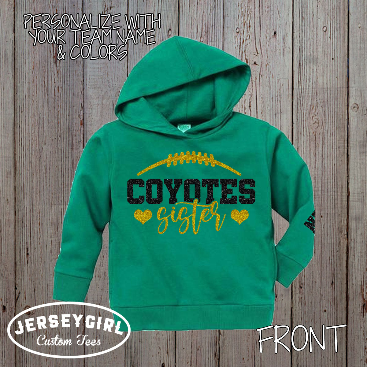 custom glitter football sister hoodie