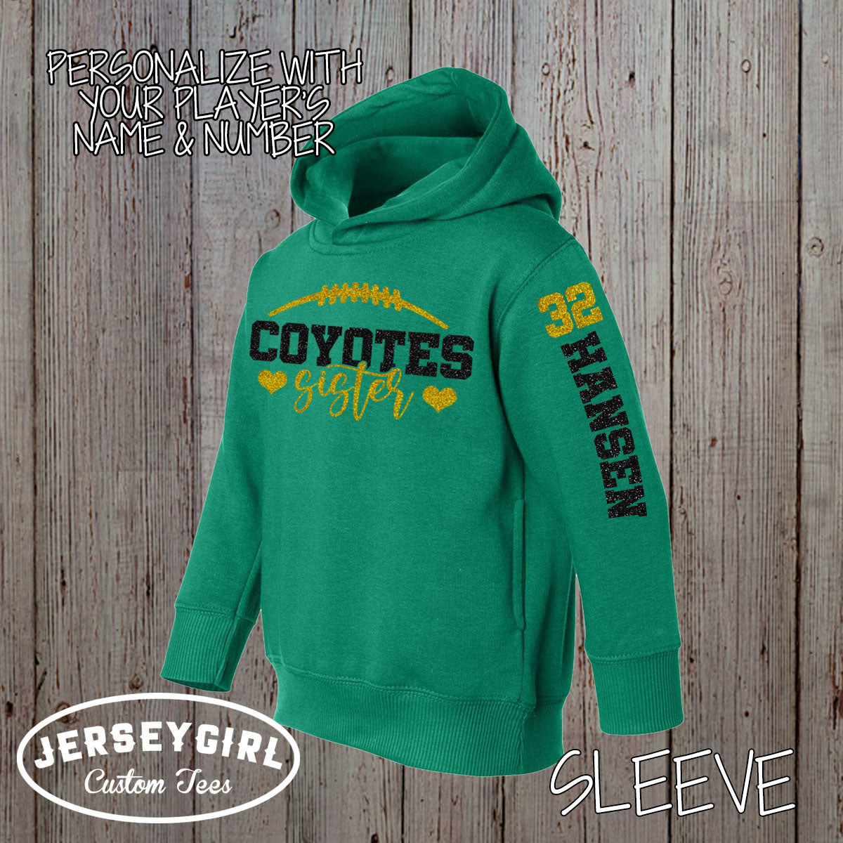 custom glitter football sister hoodie