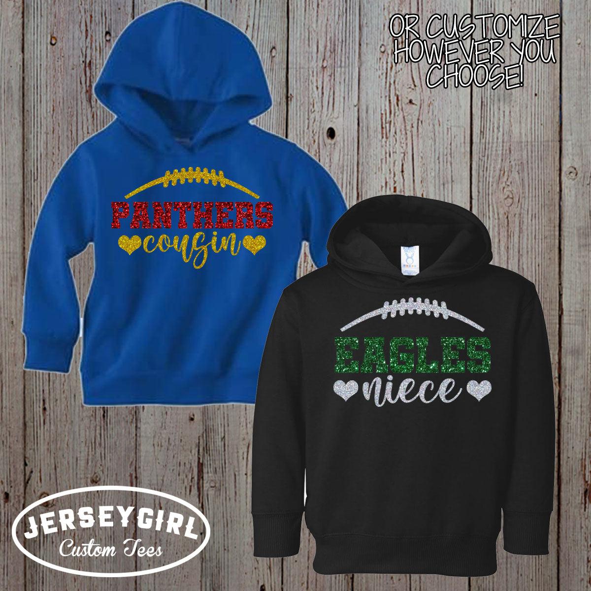 custom glitter football sister hoodie