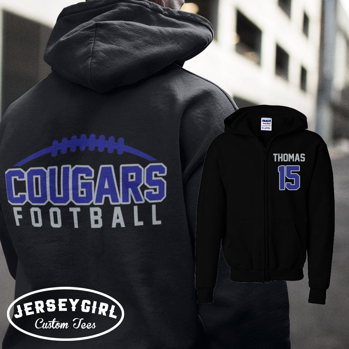 custom football zip-up hoodie