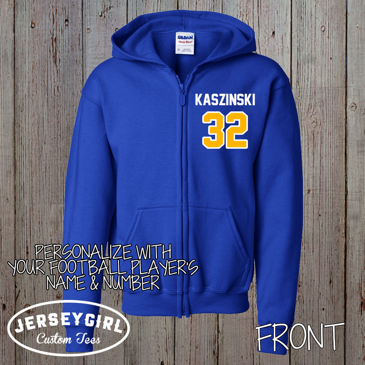 custom football zip-up hoodie