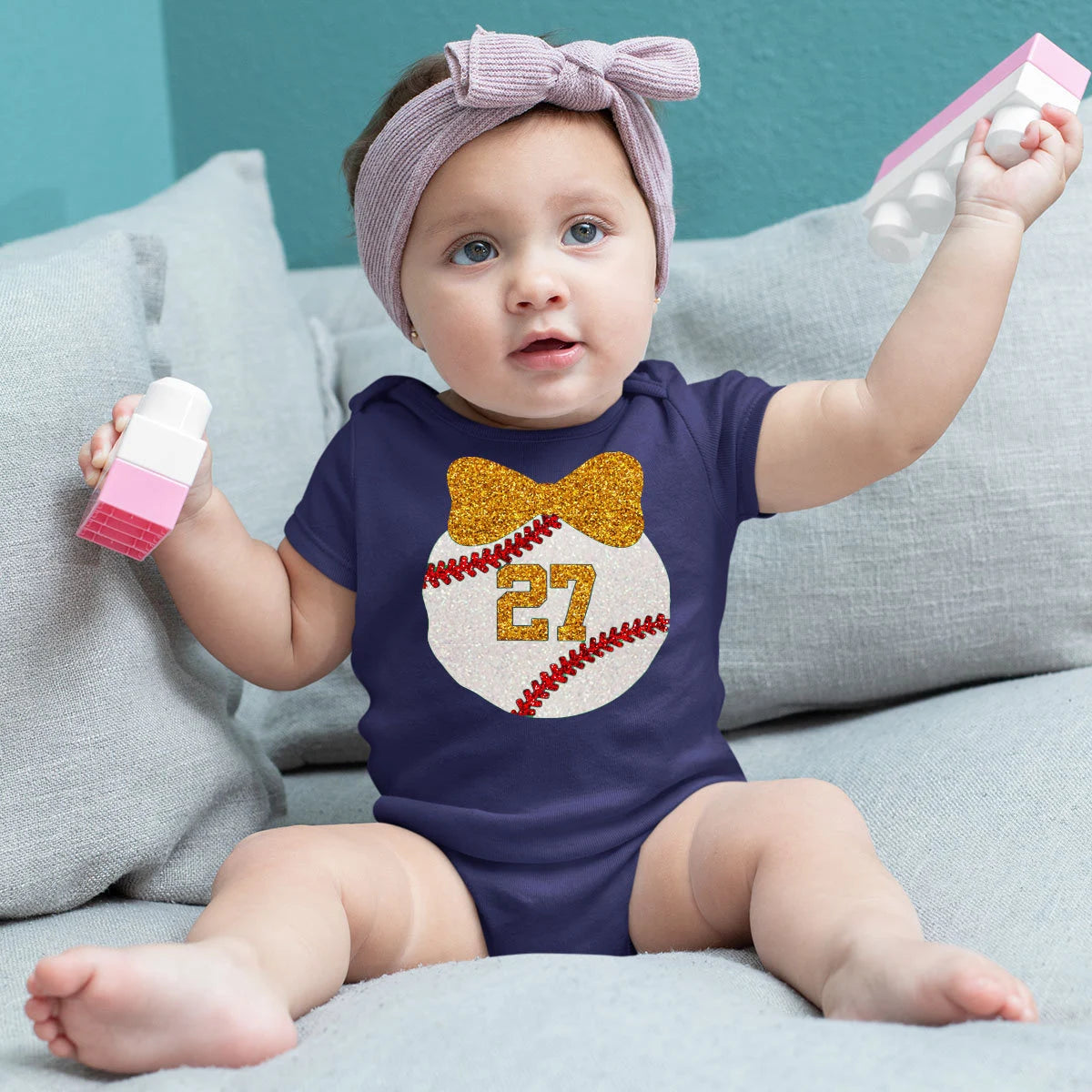 glitter baseball bow bodysuit