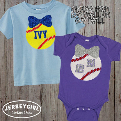 glitter baseball bow bodysuit