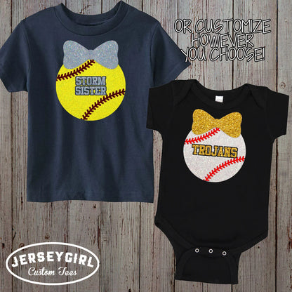 glitter baseball bow bodysuit