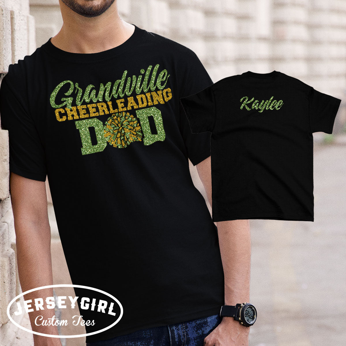 glitter cheer dad shirt with name