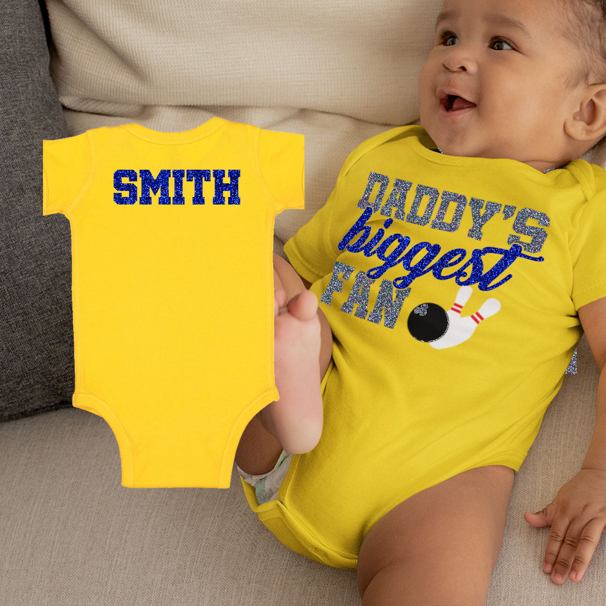 glitter daddy's biggest fan bowling bodysuit