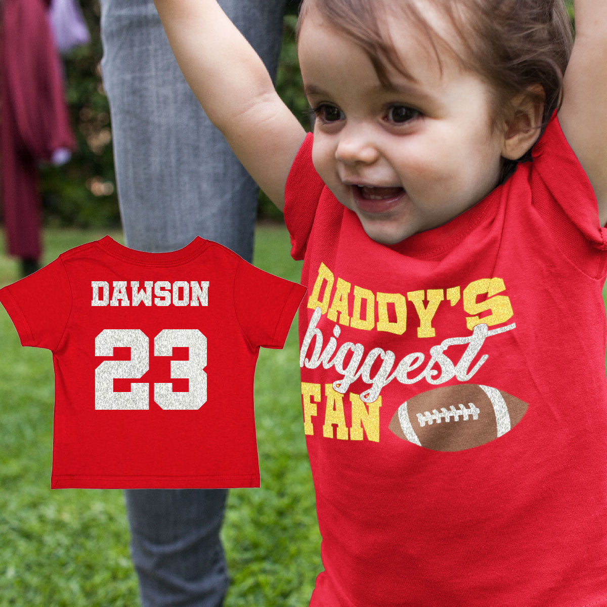 glitter Daddy's Biggest Fan football shirt