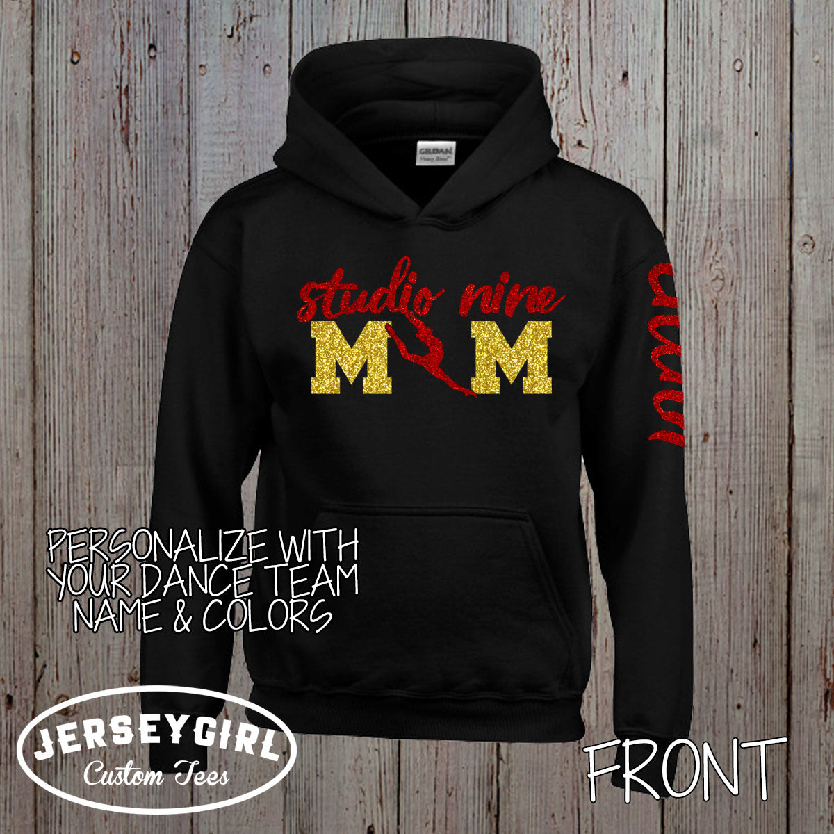 custom dance mom hoodie with name on sleeve