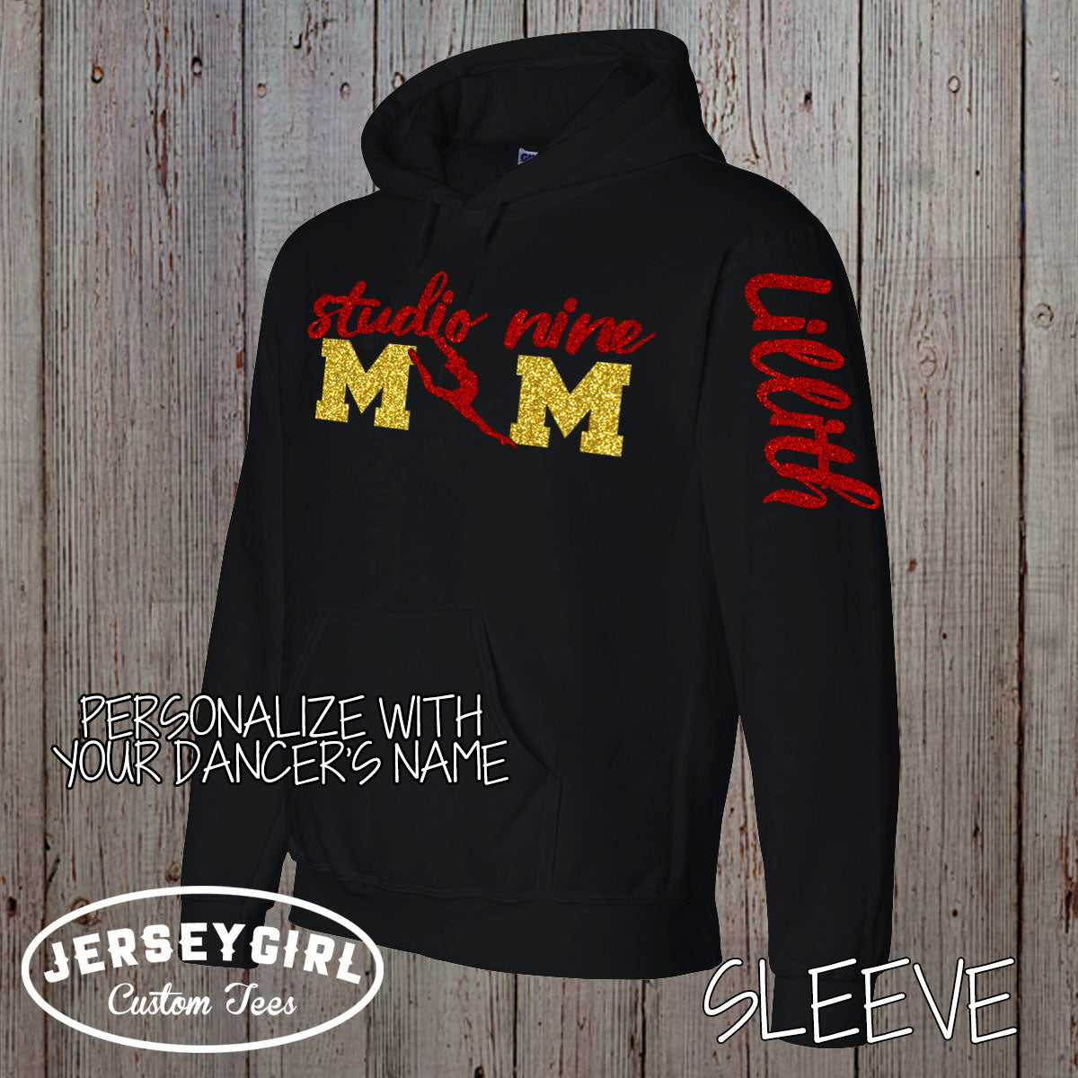 custom dance mom hoodie with name on sleeve