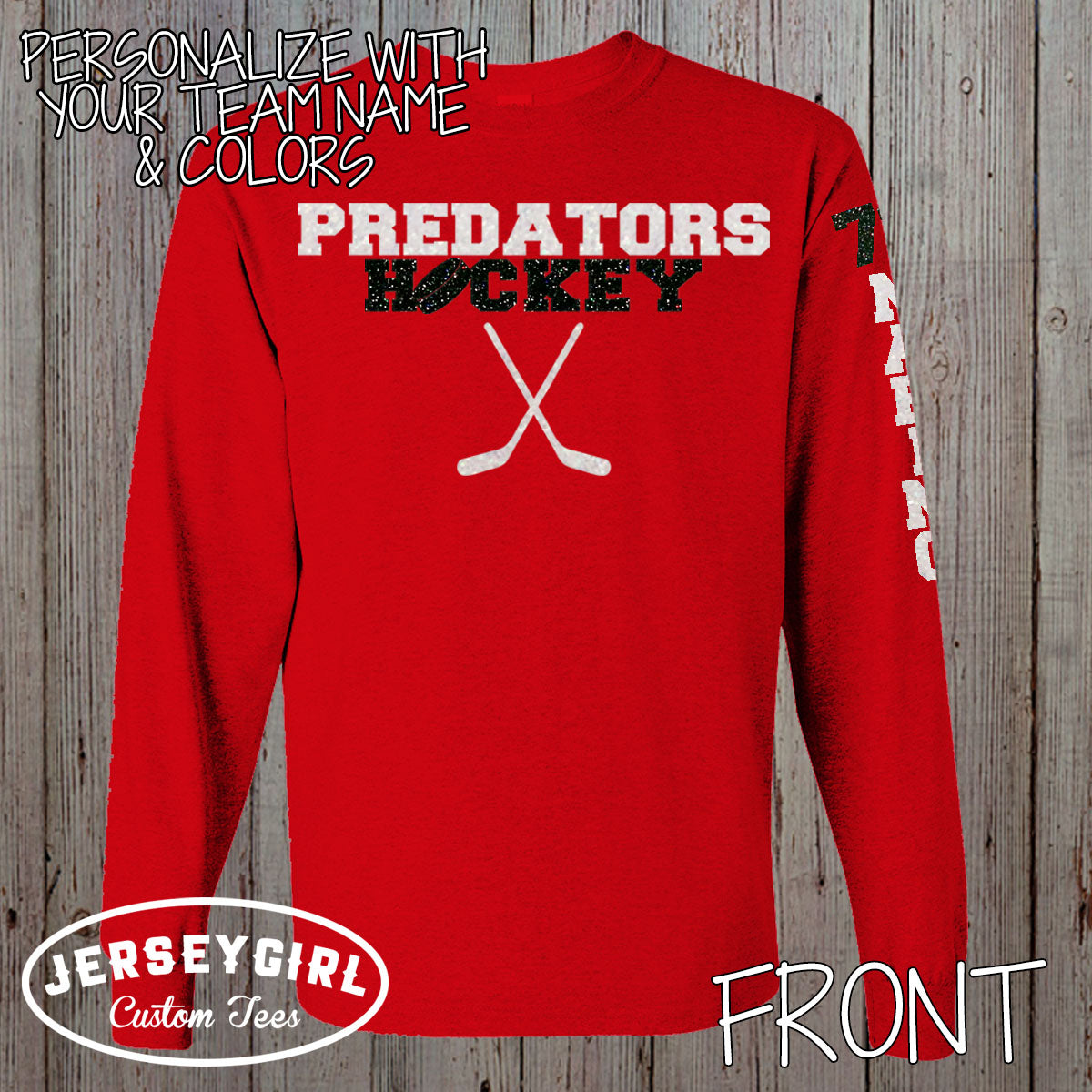 long sleeve glitter hockey shirt