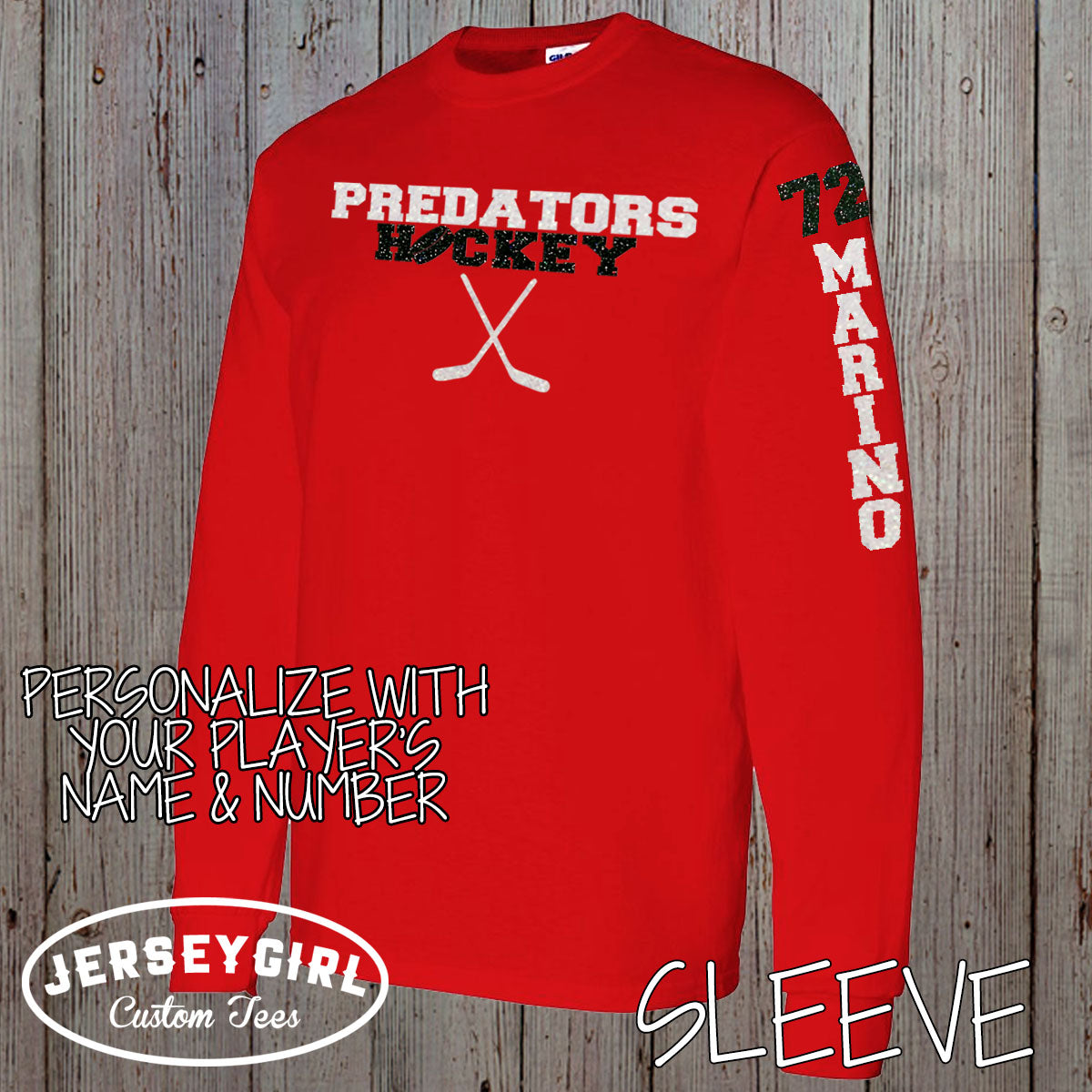 long sleeve glitter hockey shirt
