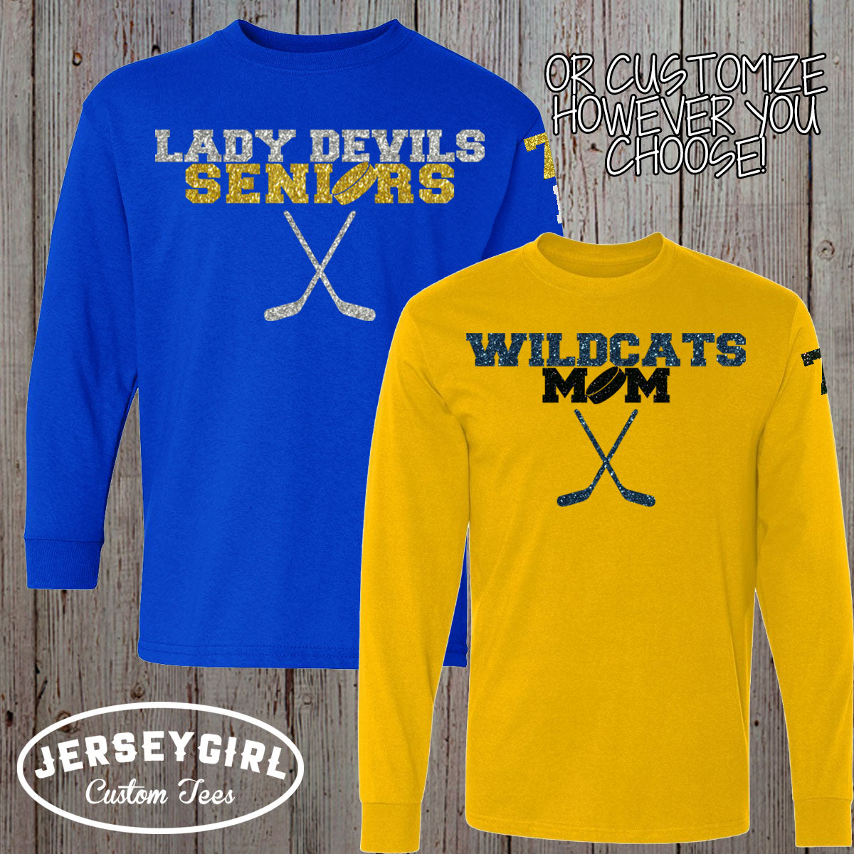 long sleeve glitter hockey shirt