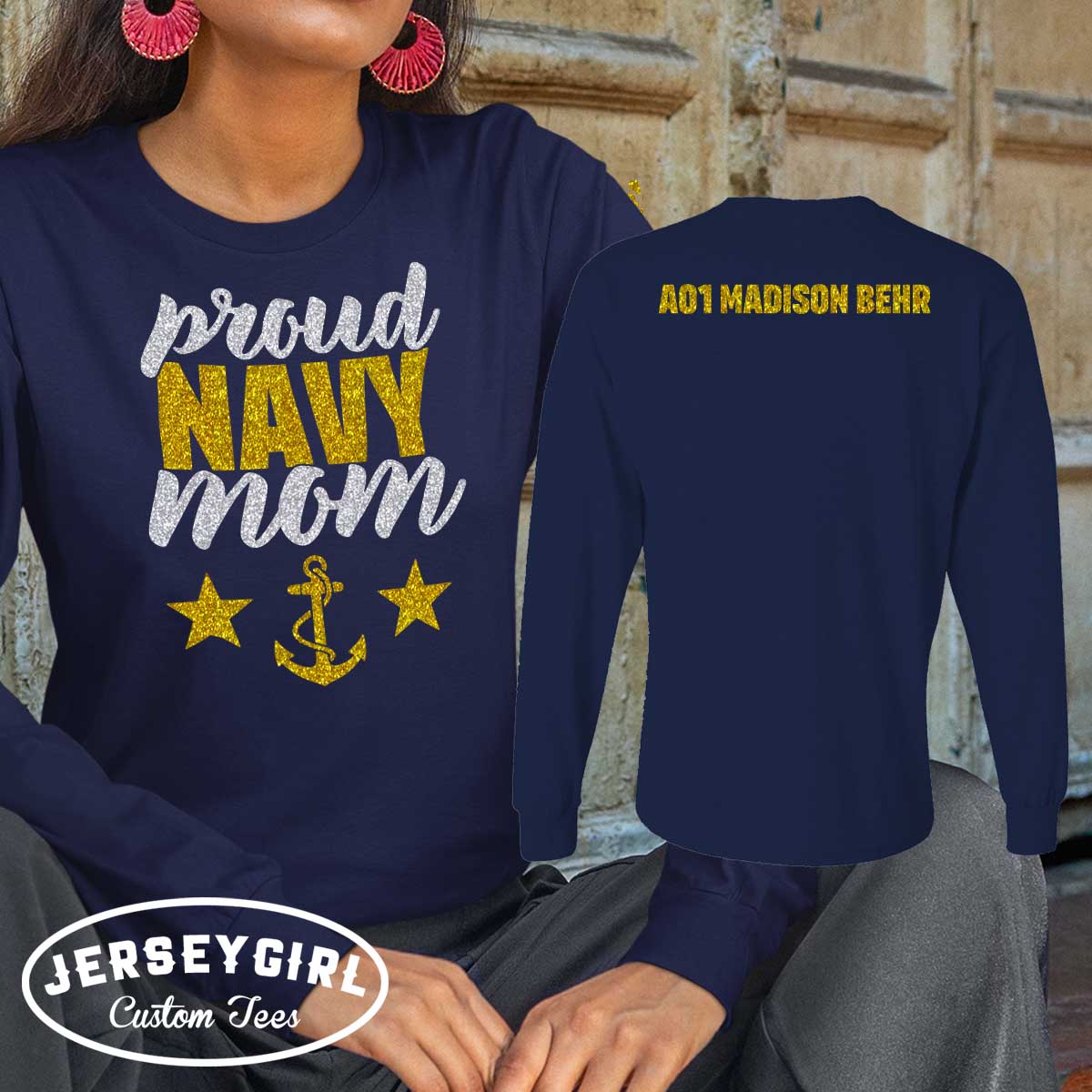 Custom Long Sleeve Navy Mom Shirt